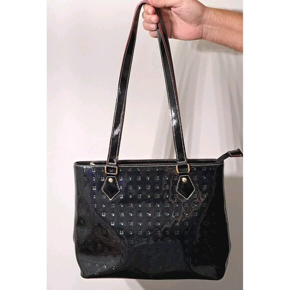ARCADIA Italy Black Embossed Patent Leather Shoulder Satchel Italian Handbag - Picture 1 of 16